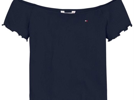 Tommy Hilfiger Off Shoulder Rib Top Twilight Navy For Sale